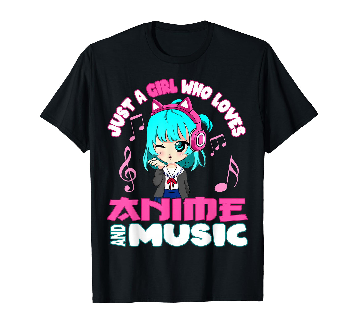Anime and Music Girl for Teen chibi graphic funny T-Shirt