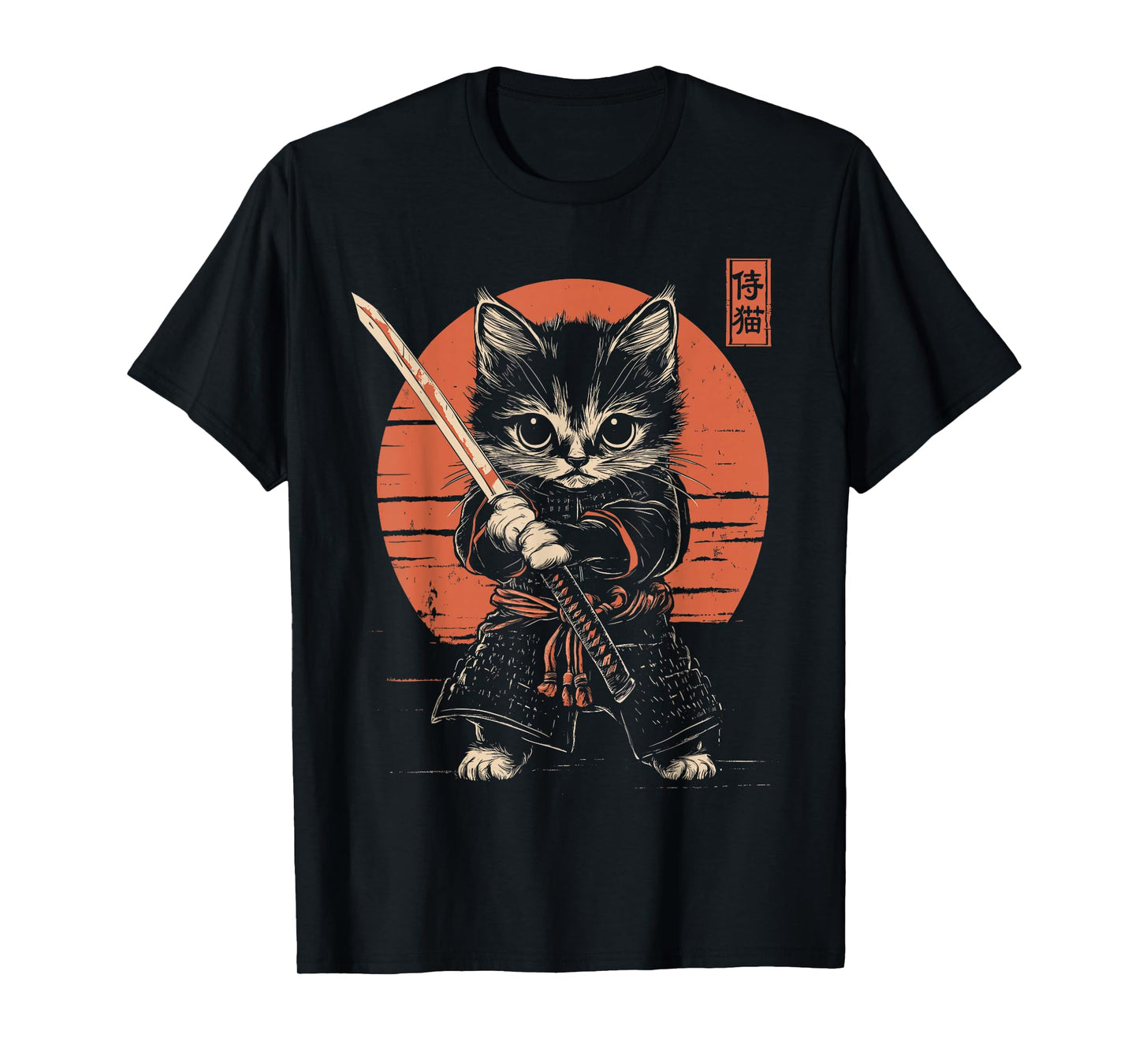 Japanese Samurai Cat Kawaii Ninja Cat T-Shirt