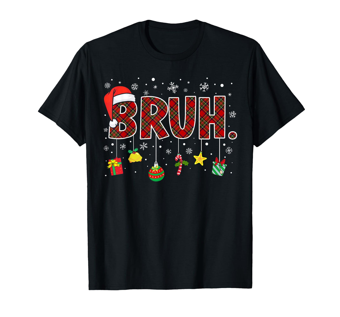 Bruh Funny Christmas Red Plaid Teens Boys Kids Xmas Pajamas T-Shirt