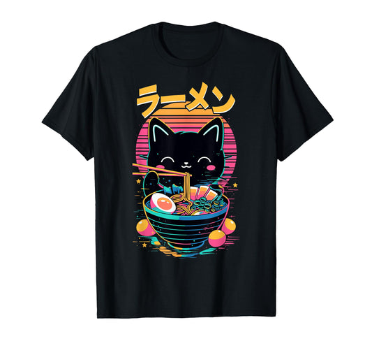 Anime Cat Eating Ramen Japanese Ramen Cat Japan T-Shirt