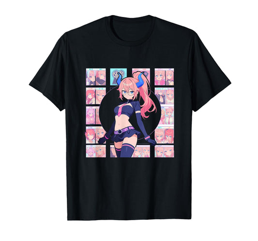 Waifu Sexy Anime Girl Horns Mini Skirt Japanese Retro Art T-Shirt