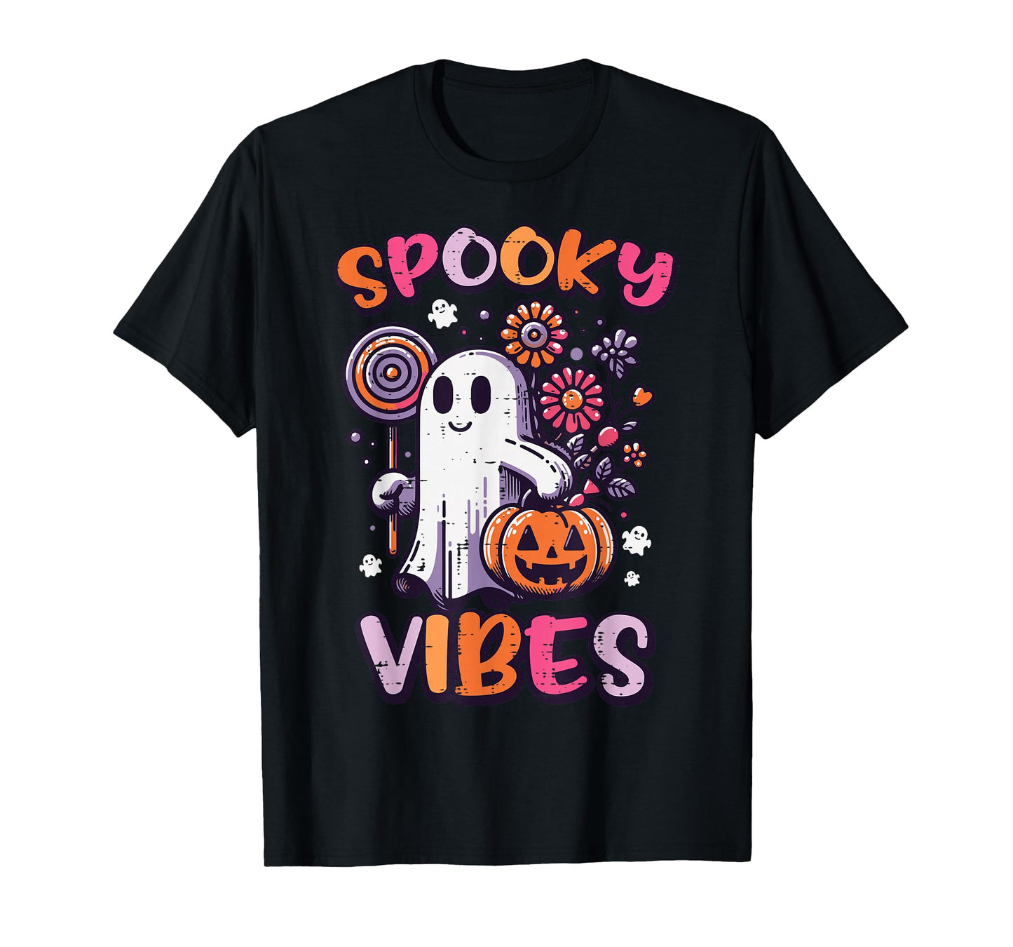 Halloween Ghost Spooky Vibes Retro Costume Girls Kids Women T-Shirt