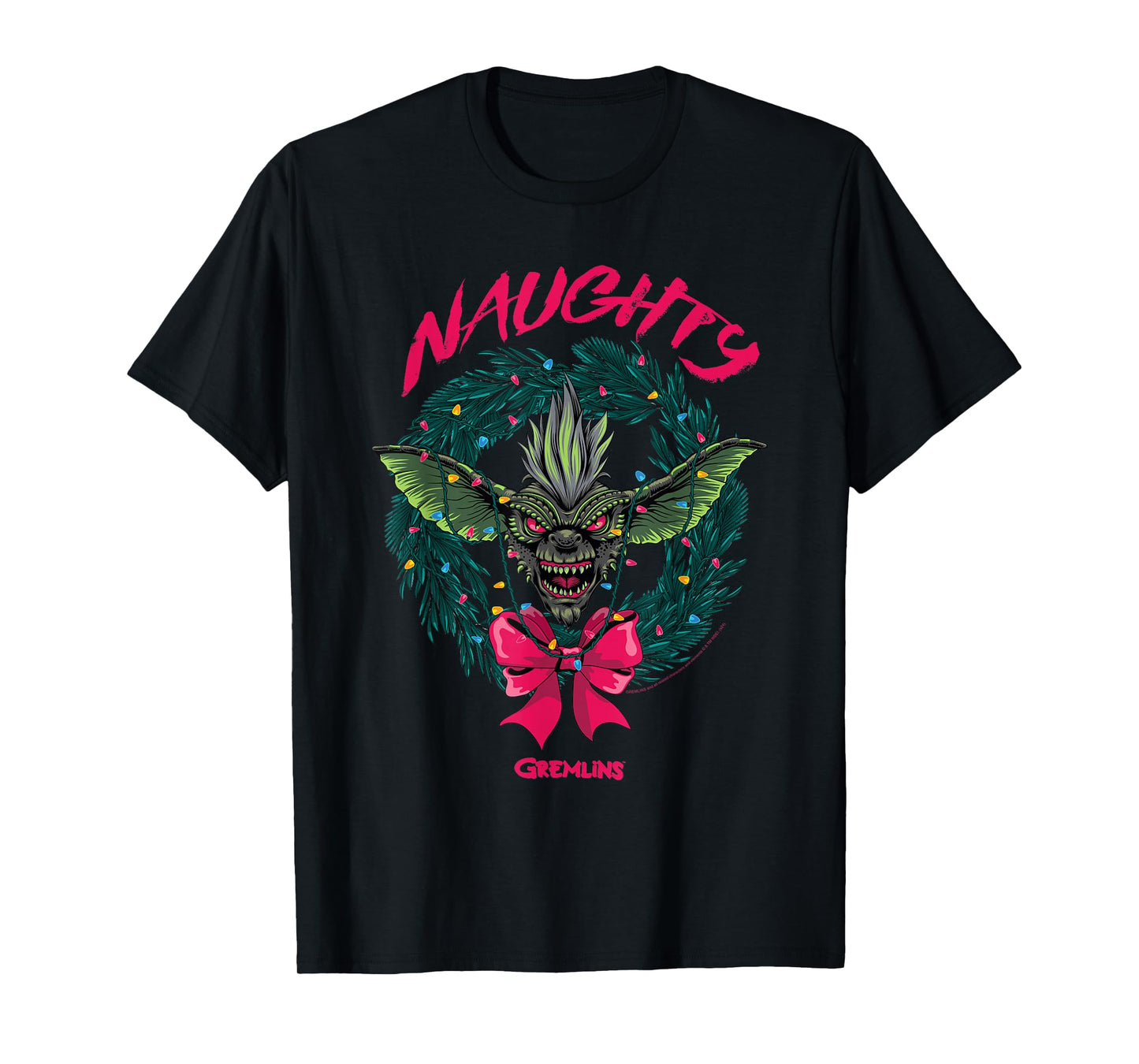 Gremlins Naughty Gremlin Wreath Retro Holiday Movie T-Shirt