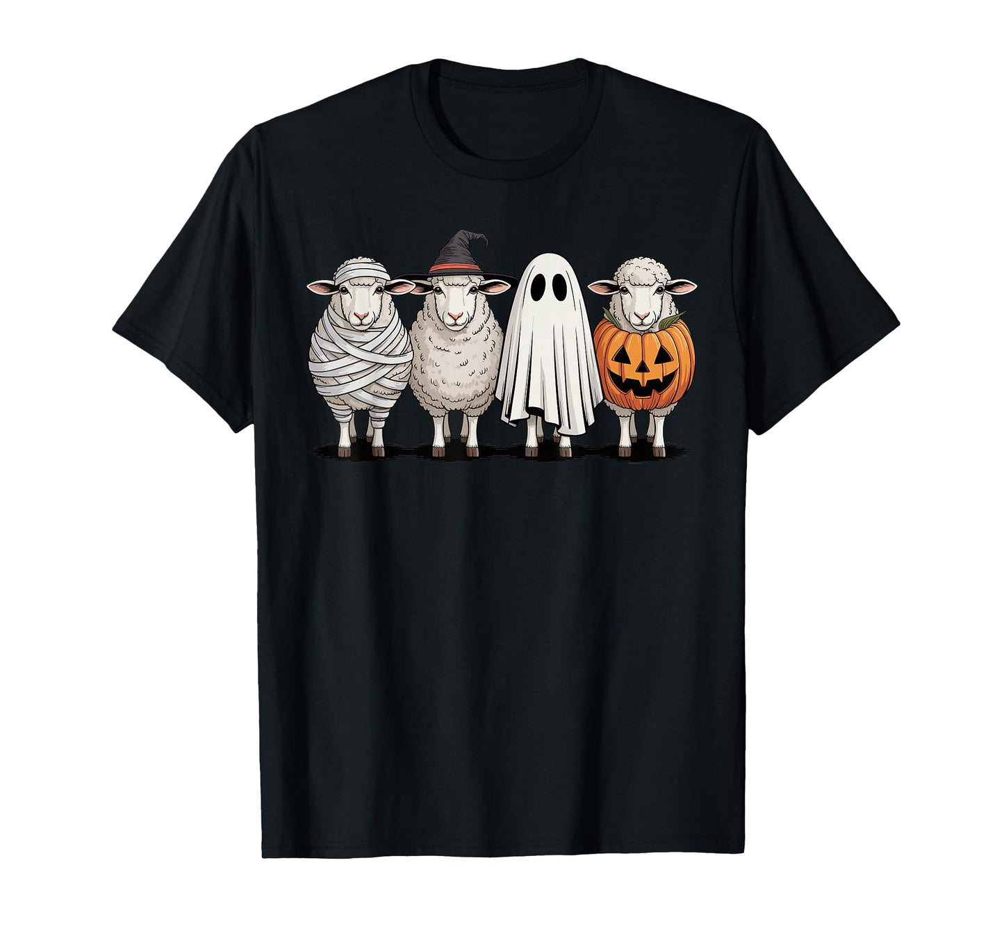 Spooky Ghost Sheep Pumpkin Halloween Skeleton T-Shirt