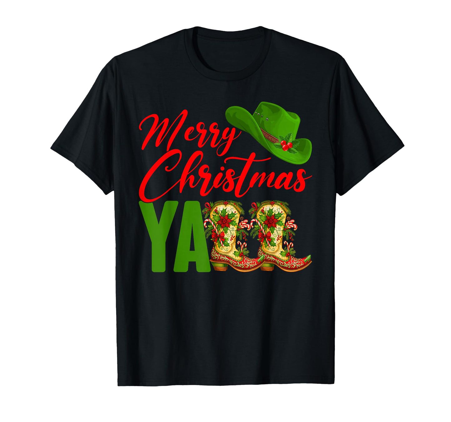 Merry Christmas Y'all Western Cowboy Cowgirl Boots Women Men T-Shirt