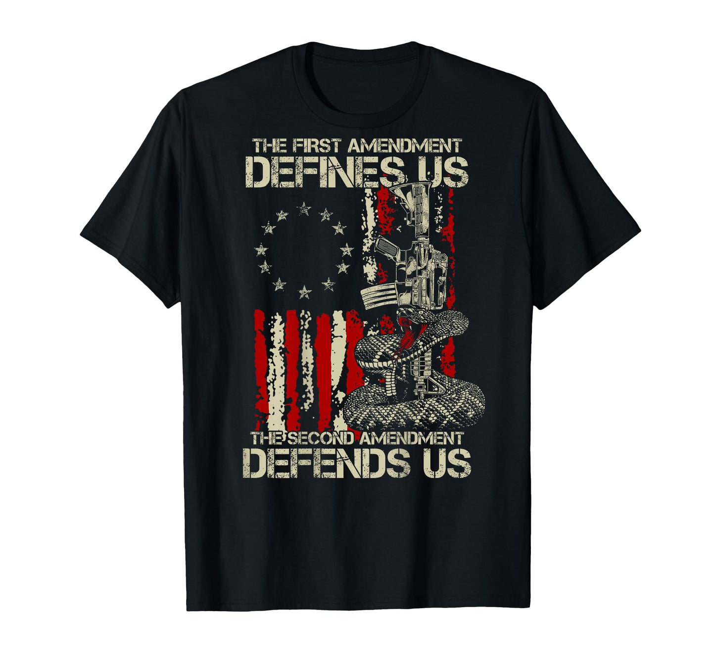 The First Amendment Defines us American Flag (On Back) T-Shirt