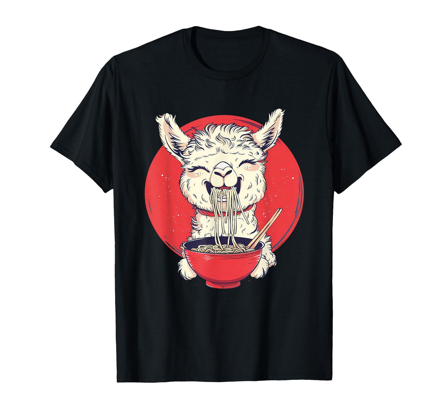 Llama Ramen Japanese Noodles Funny Llama Eating Ramen T-Shirt
