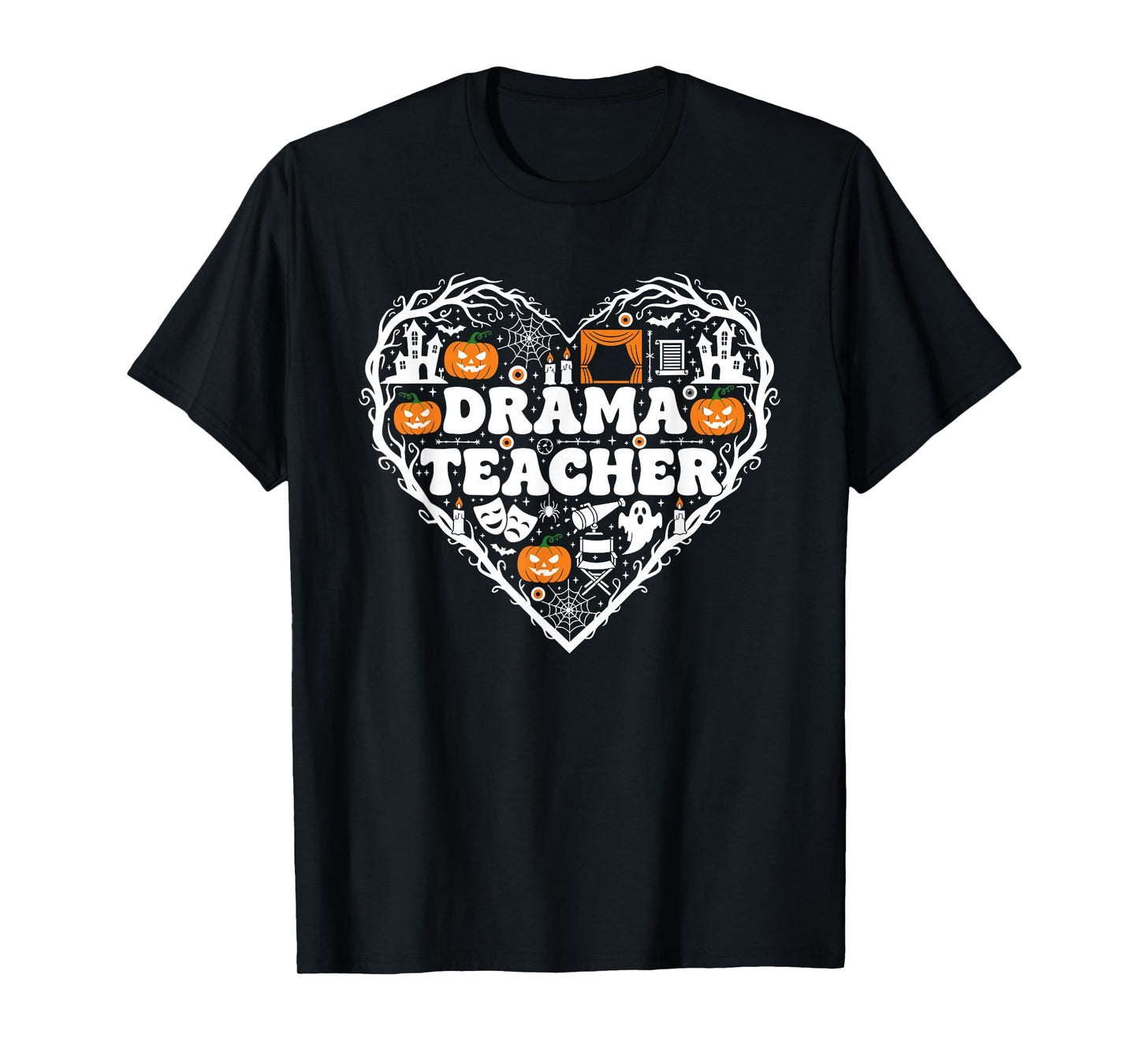 Drama Teacher Heart Pumpkin Ghost Halloween Kids Mens Womens T-Shirt