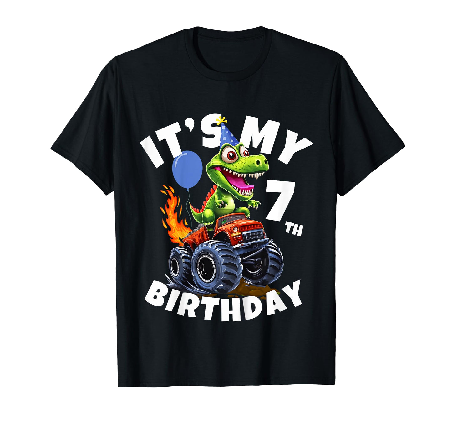 Kids 7 Years Old Monster Truck Dinosaur Rawr Its My 7th Birthday T-Shirt