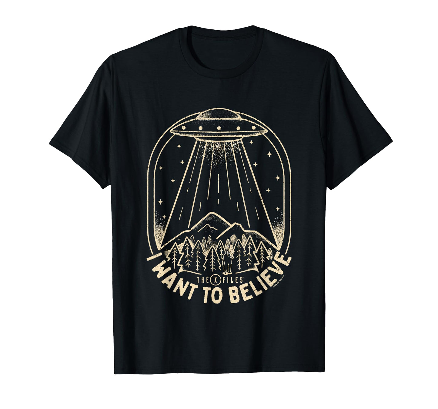X-Files Iconic UFO I Want To Believe Distressed Silhouette T-Shirt