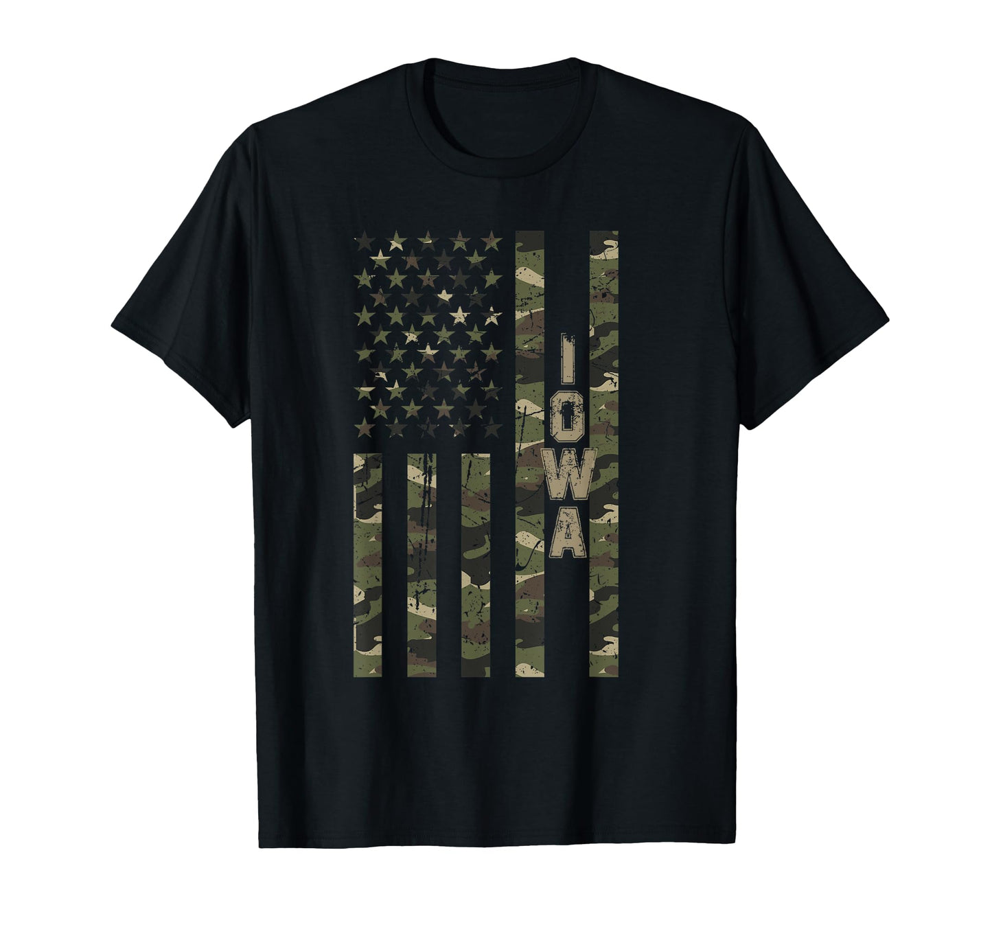 Iowa United States Distressed Camo w US Flag T-Shirt