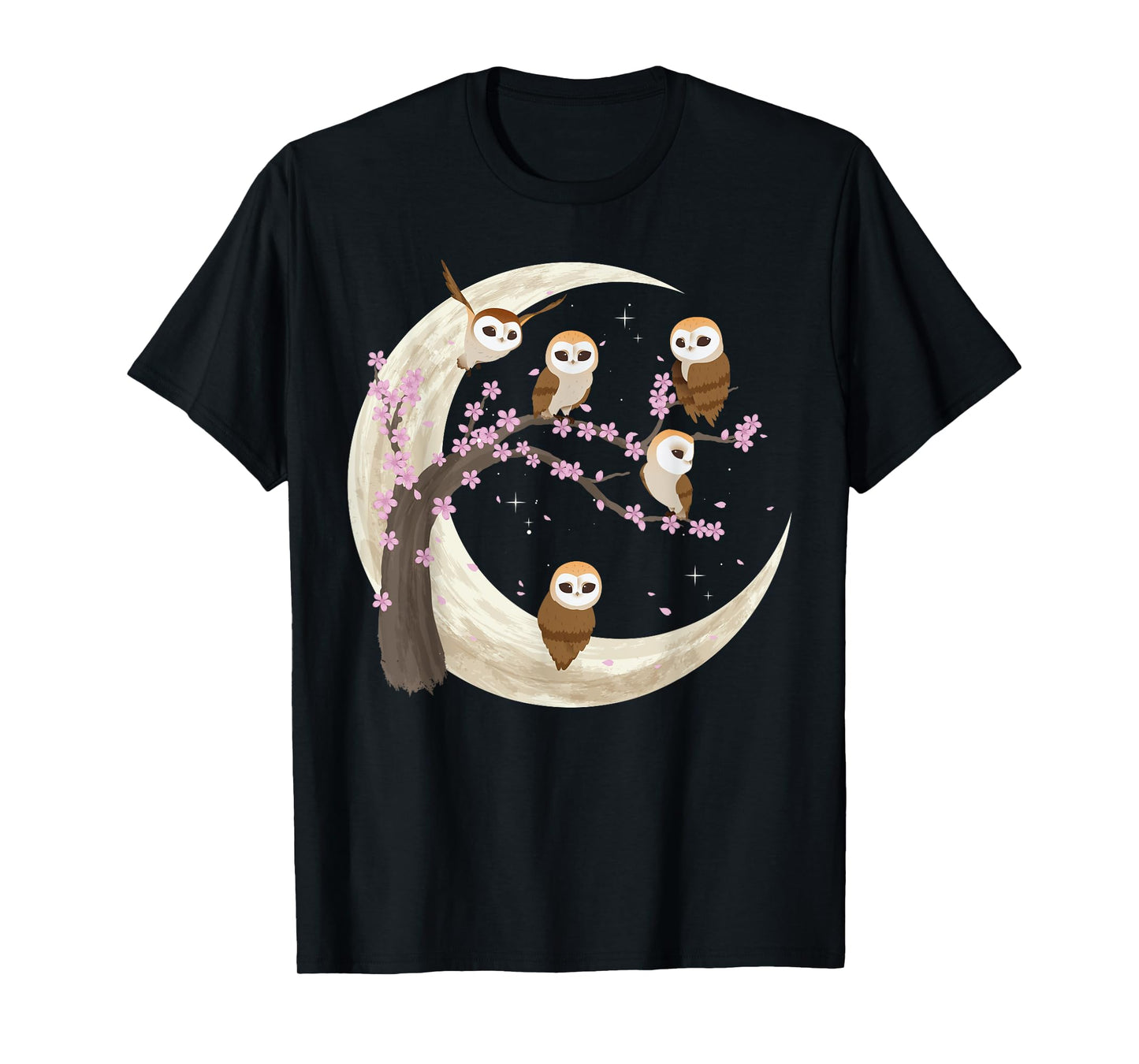 Owls Moon Shirt Japanese Sakura Cherry Blossom Owls Night T-Shirt