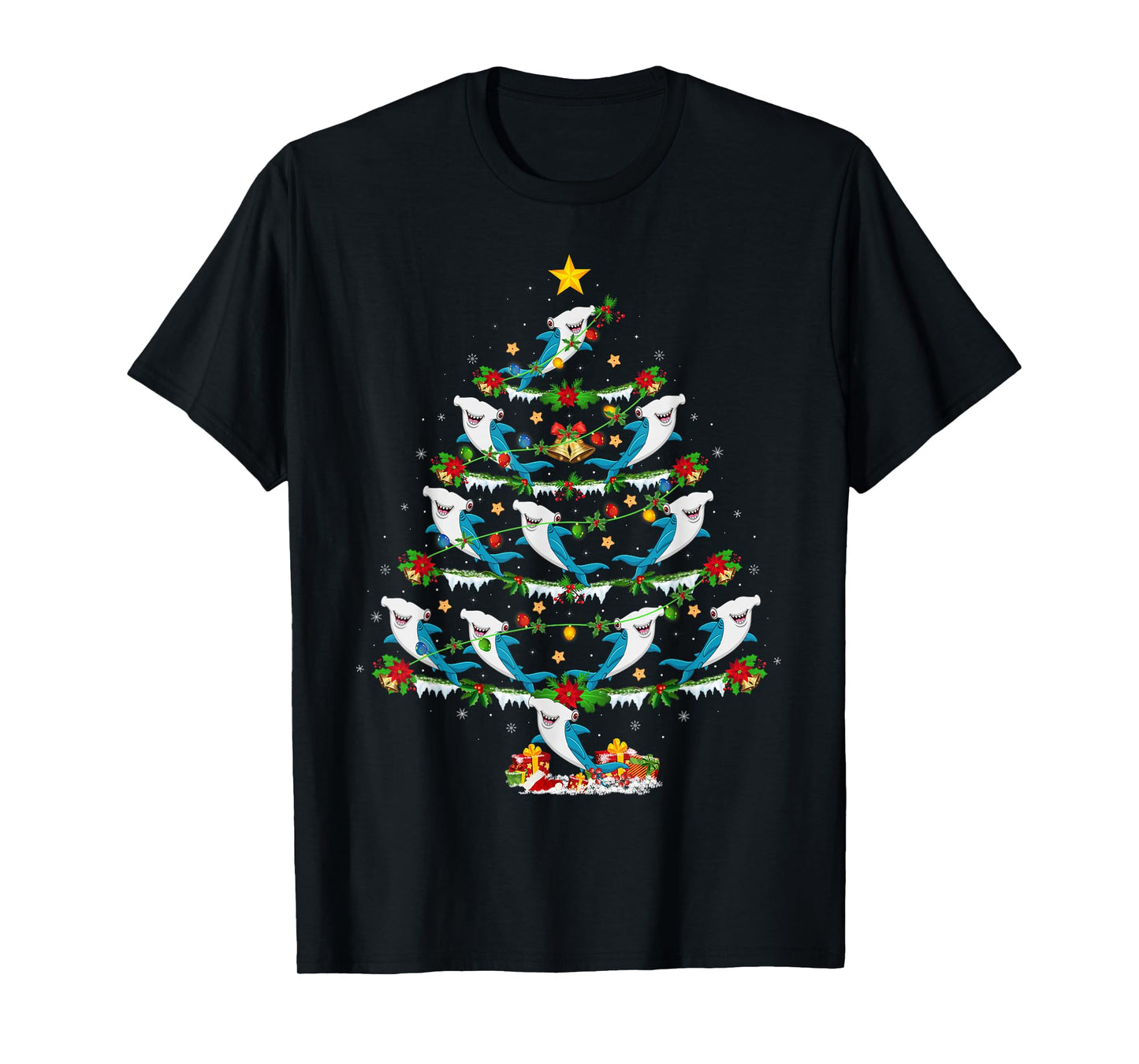 Hammerhead Shark Christmas Tree Lights Funny Sea Animal Xmas T-Shirt