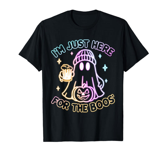 Groovy I'm Just Here For The Boos Halloween Glowing Graphic T-Shirt