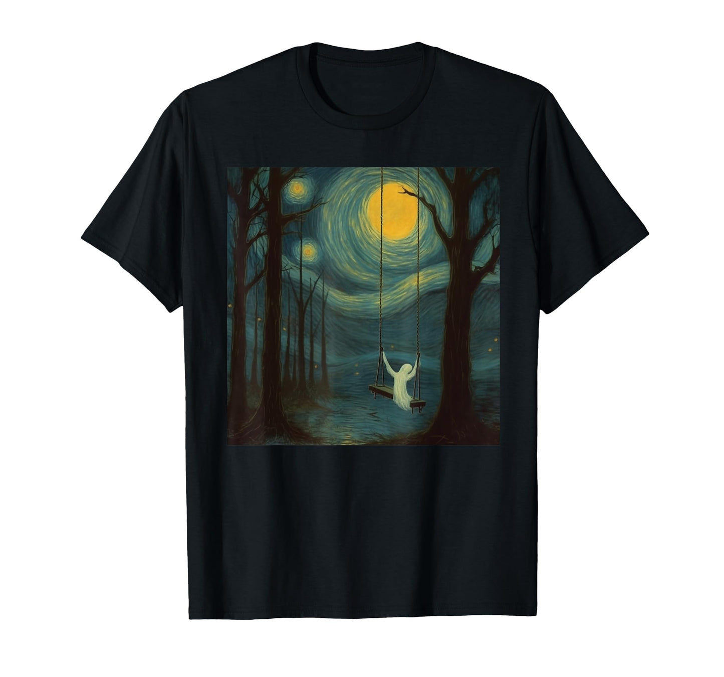 Vintage Ghost Sitting On A Swing Simple Halloween Idea T-Shirt