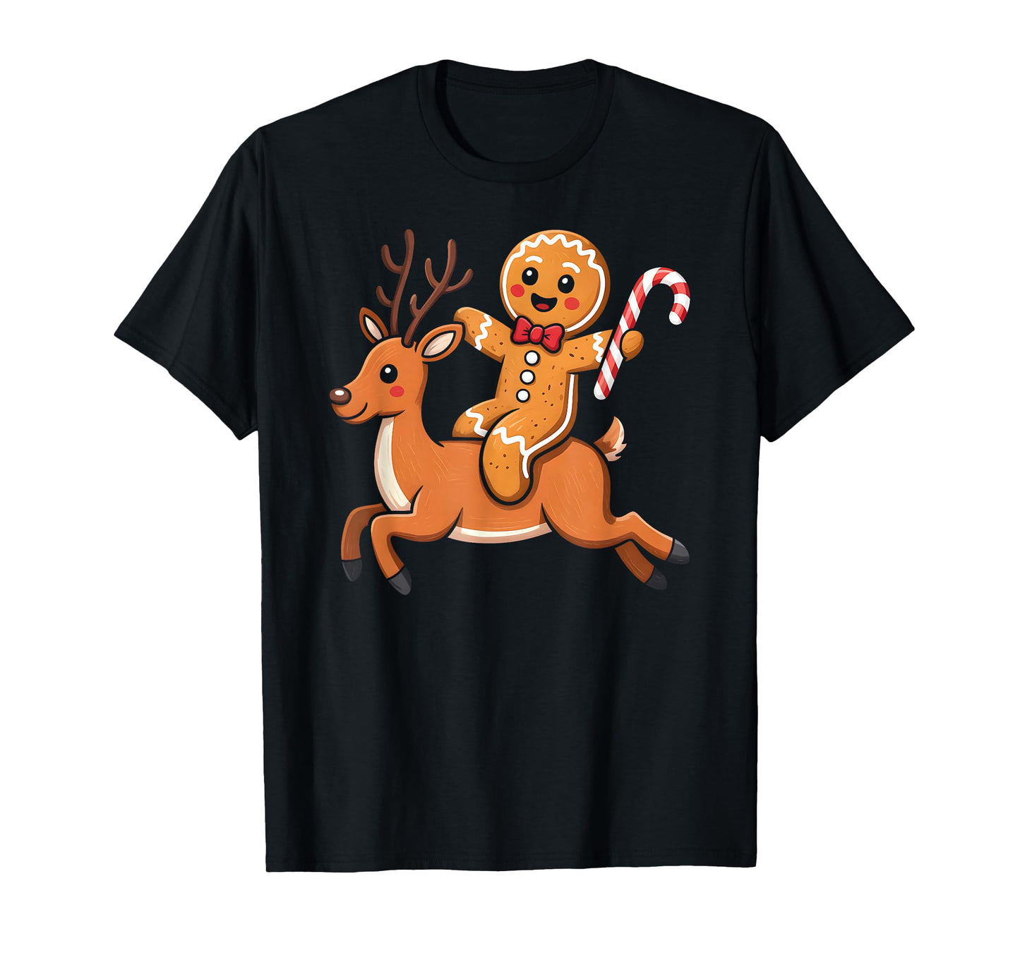 Gingerbread Riding Reindeer Christmas Boys Kids Xmas Pajamas T-Shirt