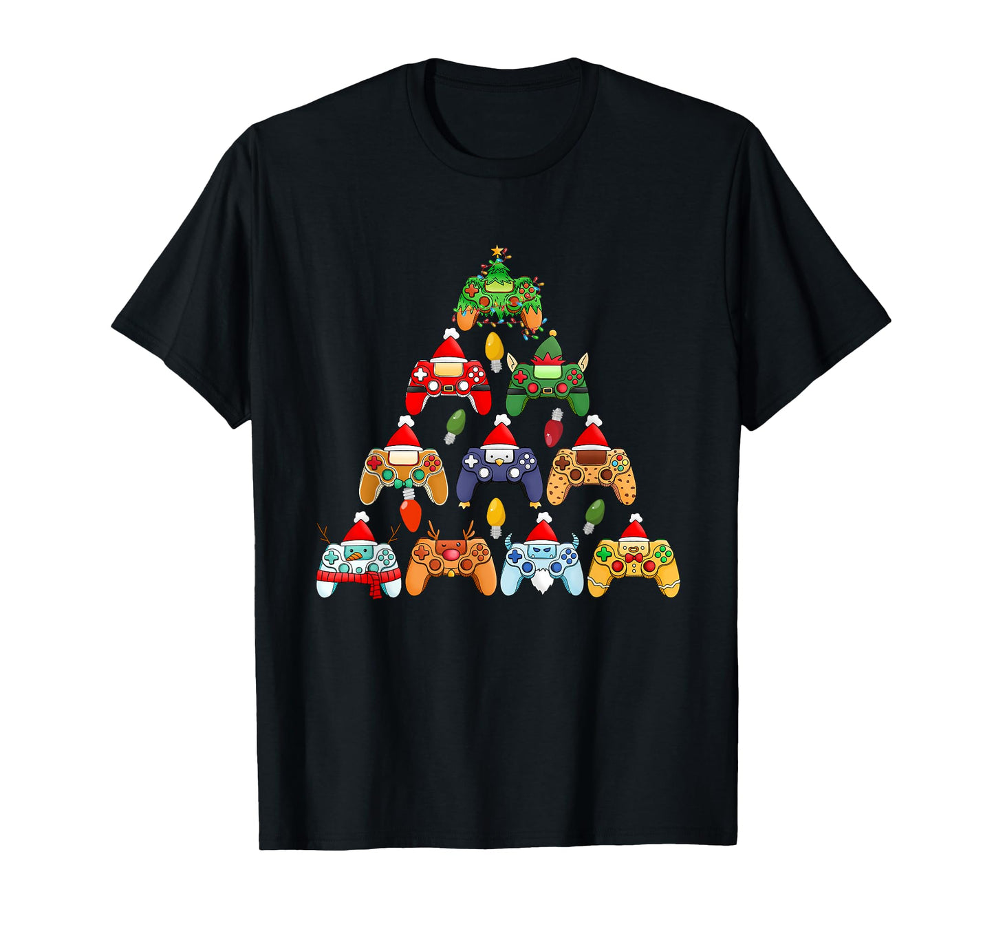 Beans Hot Tees Unisex-Adults Christmas T-Shirt Black Small Video Game Controller Christmas Tree Gamer Boy Girl Funny