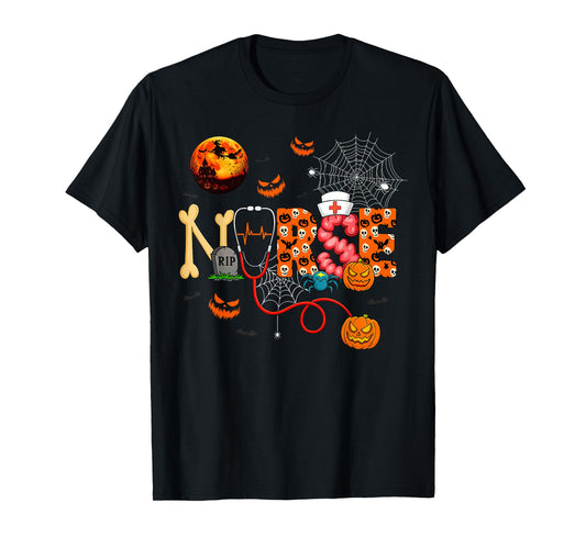 Nurse Funny Stethoscope Nurse Pumpkin Skull Lover Halloween T-Shirt