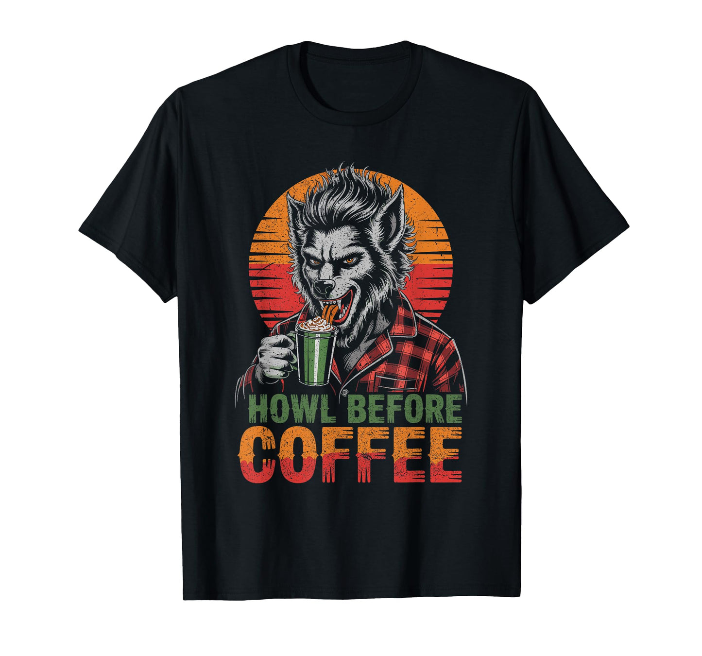Werewolf Drinking Coffee with Sunset Scary Halloween T-Shirt