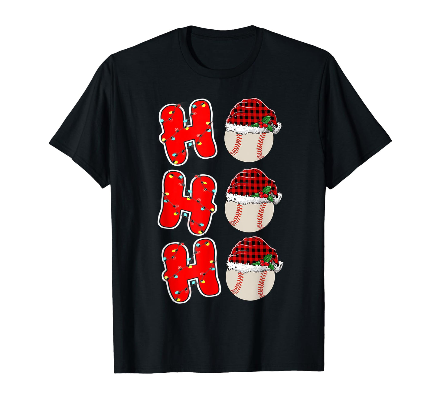 Ho-Ho-Ho Santa Red Plaid Claus Christmas Pajama Baseball T-Shirt