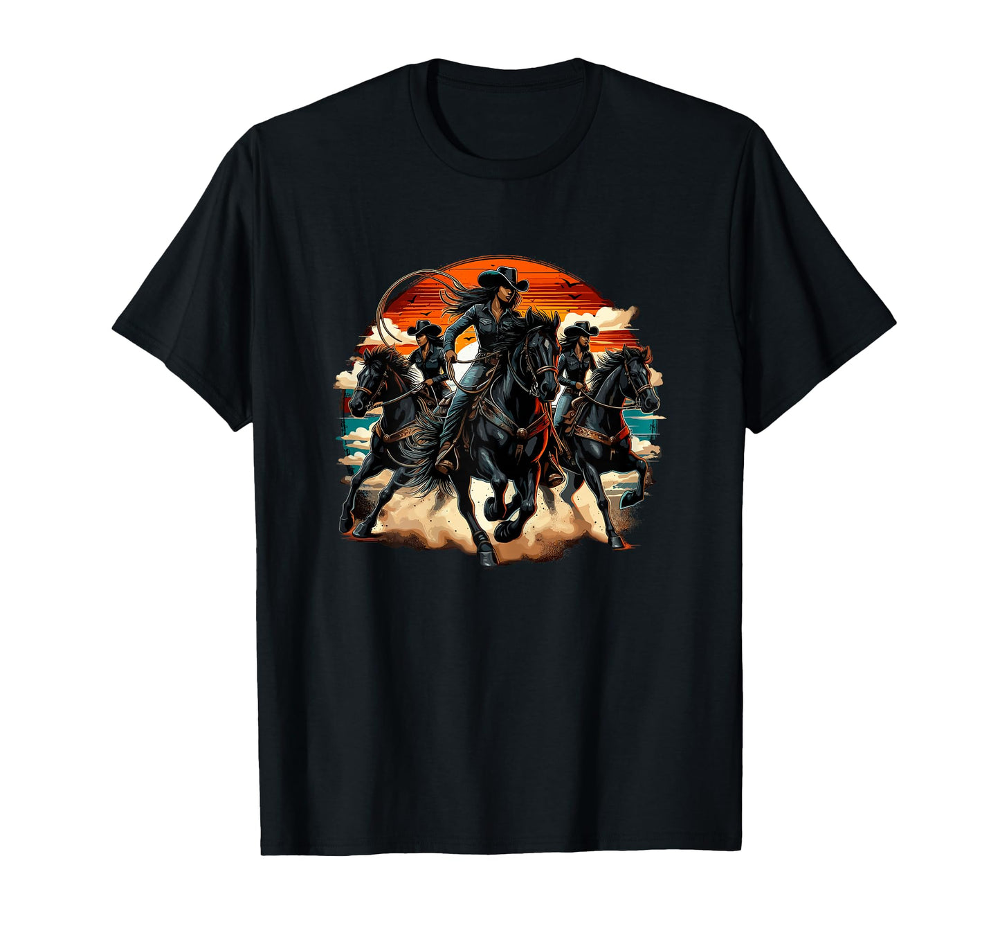 Rodeo Black Cowgirl Horse Riding Texas T-Shirt