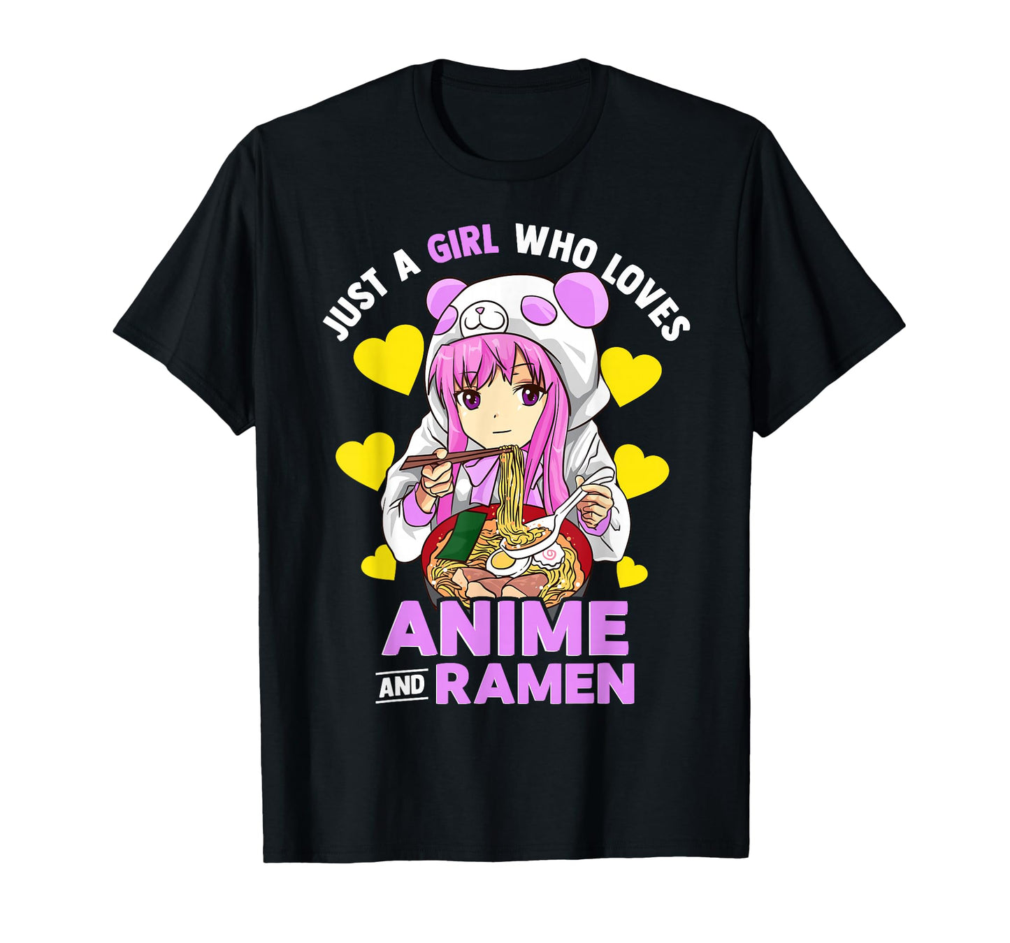 Just A Girl Who Loves Anime and Ramen Bowl Panda Teen Girls T-Shirt Small