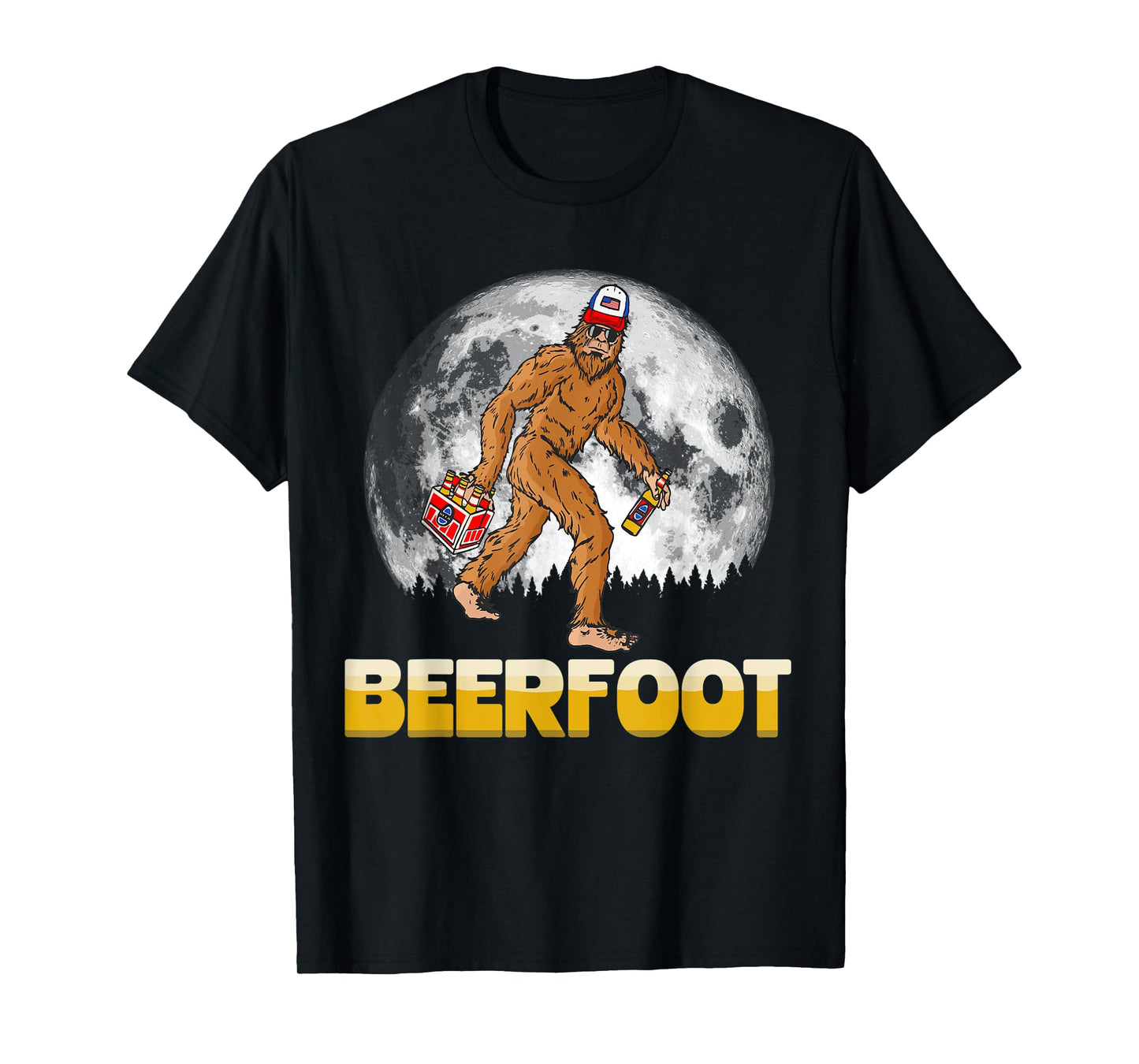 BeerFoot! Funny Hipster Sasquatch 6-Pack Full Moon Bigfoot T-Shirt