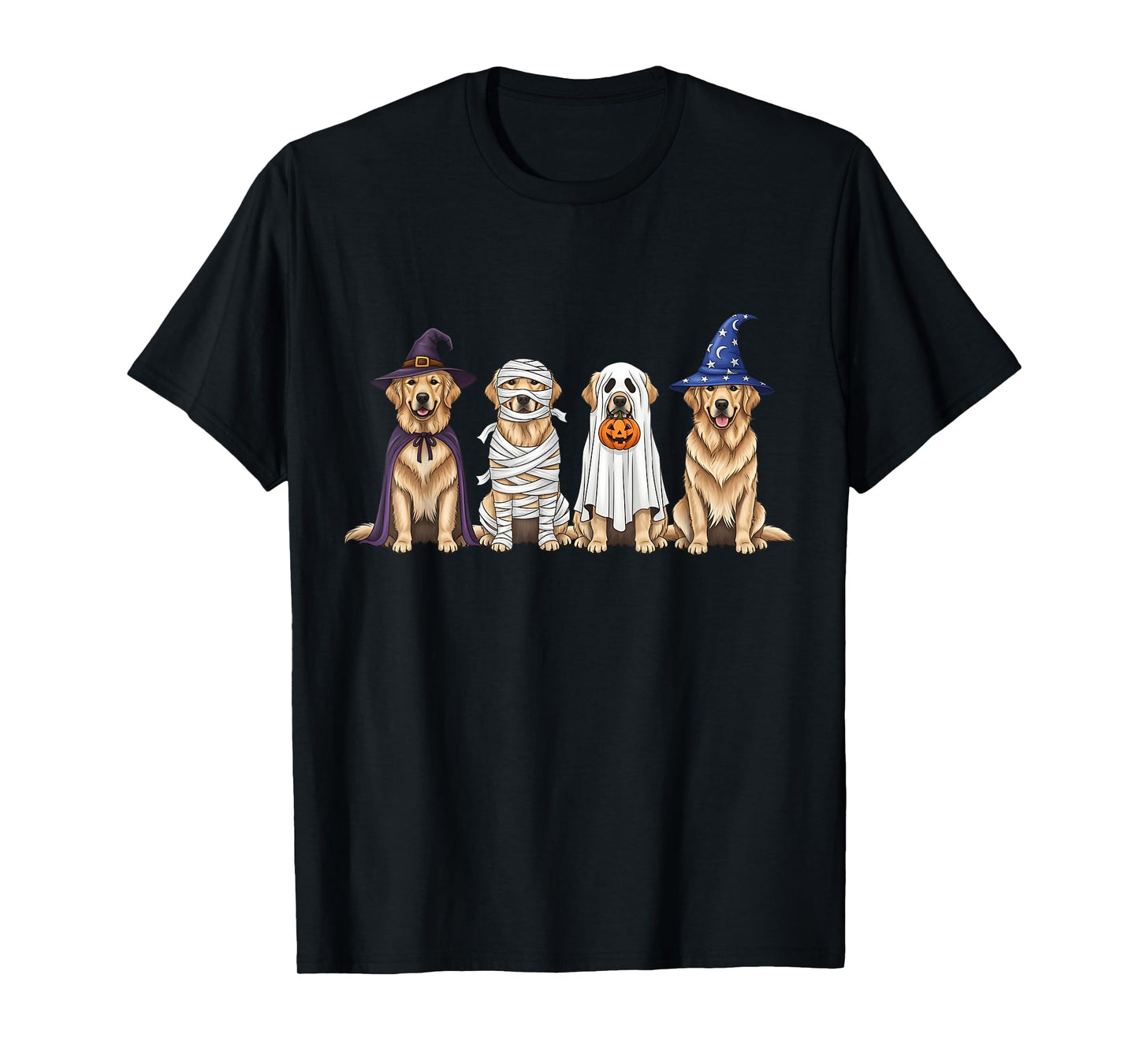 Golden Retriever Dog Witch Mummy Ghost Boo Costume Halloween T-Shirt