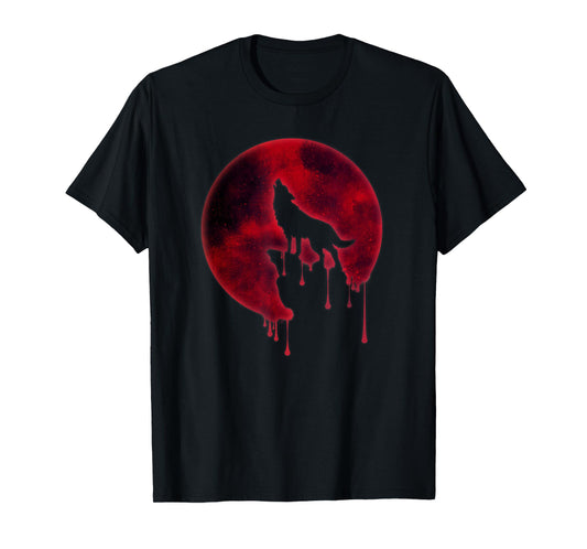 Full Moon T-Shirt Howling Wolf Galaxy Blood Moon Eclipse Tee