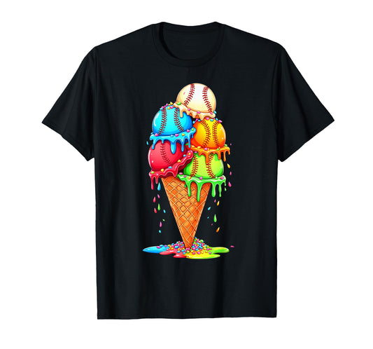 Baseball Drip Boys Girls Ice Cream Drip Sprinkles Summer T-Shirt