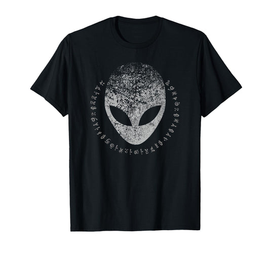 Distressed Ancient Alien Head With Alien Writing T-Shirt
