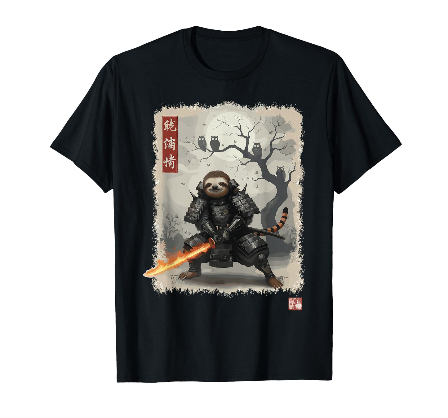 Samurai Sloth Japanese Shirts for Men Warrior Vintage T-Shirt