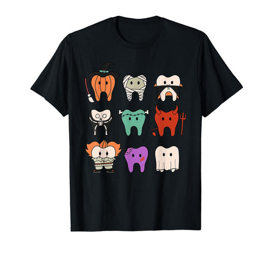 Funny Cute Dental Hygiene Monsters Teeth Squad Halloween T-Shirt