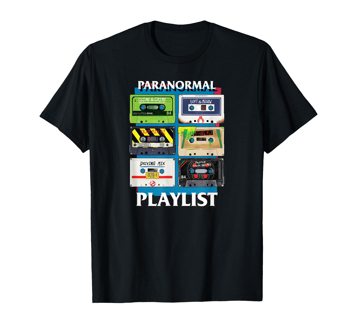 Ghostbusters Paranormal Playlist Cassettes Retro Movie T-Shirt