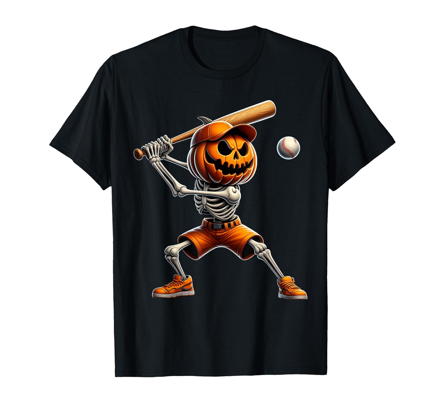 Skeleton Baseball Halloween Pumpkin Costume Boys Kids Women T-Shirt