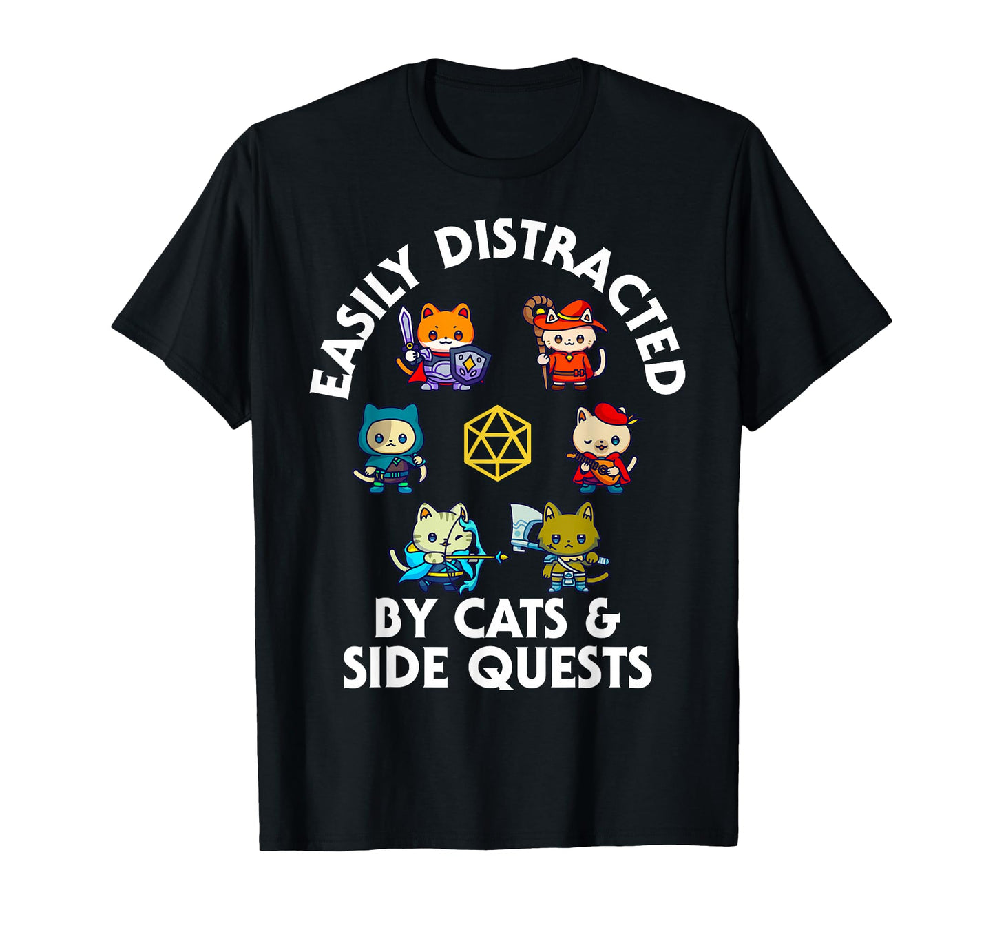 RPG Gamer Cats Side Quest Funny Nerd ADHD Cat Men Women Kids T-Shirt