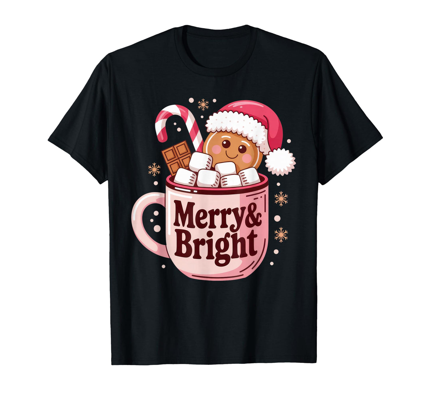 Merry and Bright Christmas Hot Cocoa Gingerbread Design T-Shirt