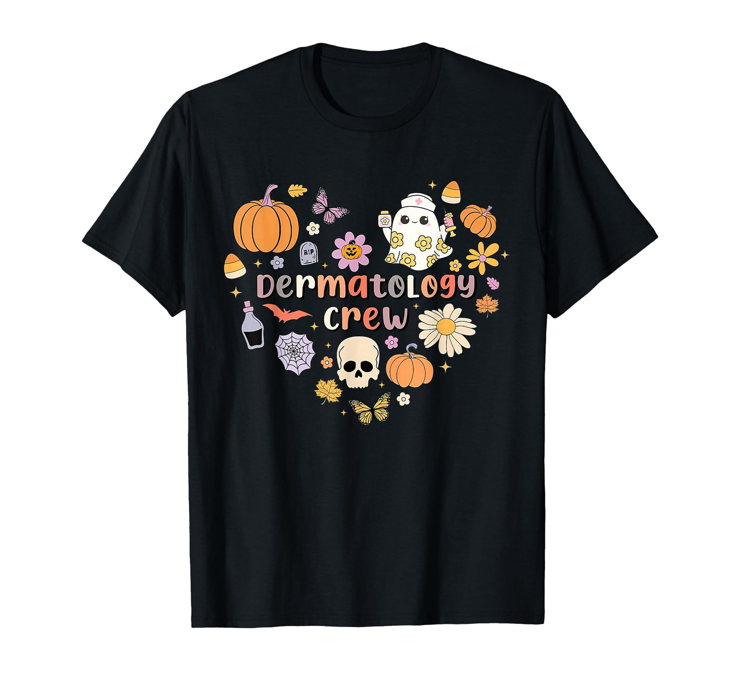 Groovy Heart Dermatology Crew Nurse Ghost Pumpkin Halloween T-Shirt