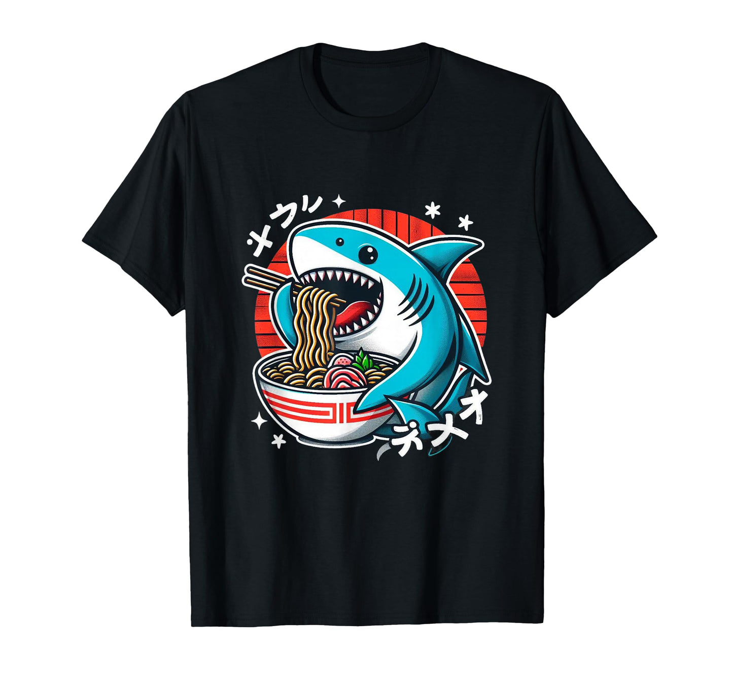 Shark Eating Ramen Kawaii Neko Japanese Noodles T-Shirt