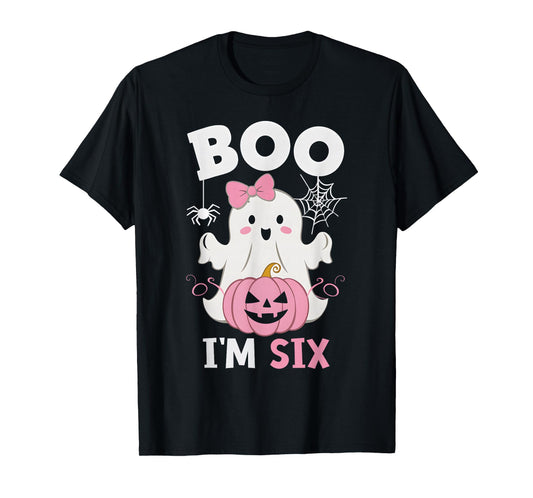 Ghost Boo I'm Six Year 6th Birthday Girls Halloween Groovy T-Shirt