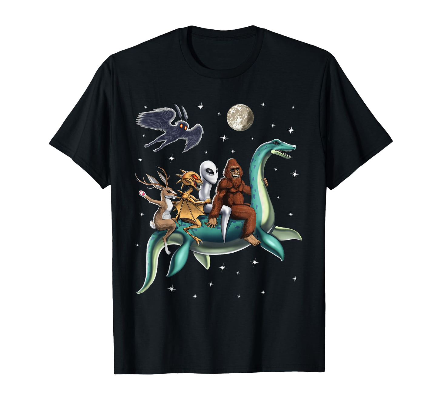 Cryptid Bigfoot Jackalope Mothman Loch Ness Monster T-Shirt