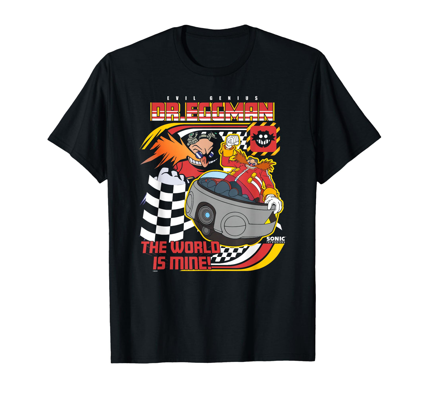 Sonic The Hedgehog Dr Eggman Speeder Race Retro Chest Poster T-Shirt