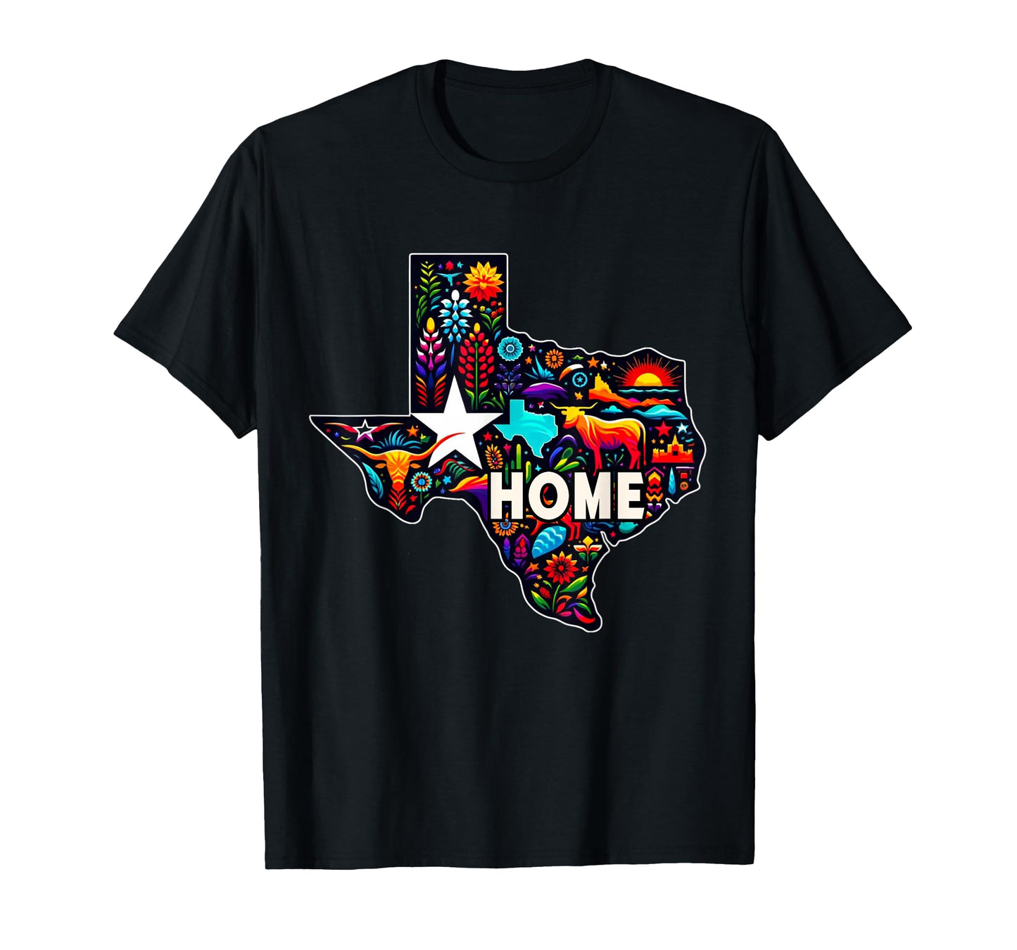 Texas State Map Home Texan Hometown Bull Flowers T-Shirt