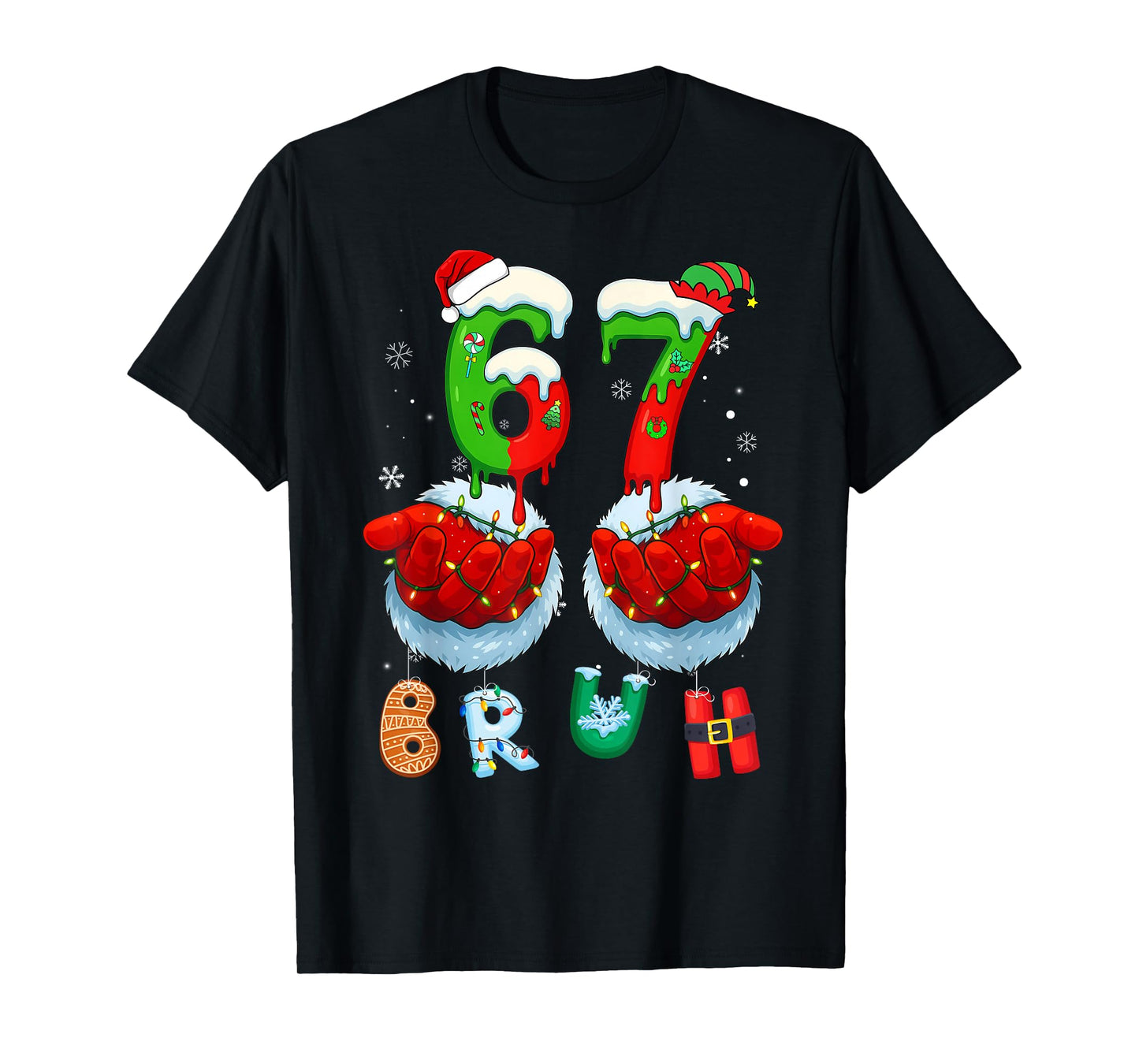 Funny Bruh Six Seven 67 Meme 6 7 Christmas Santa Hand Boys T-Shirt