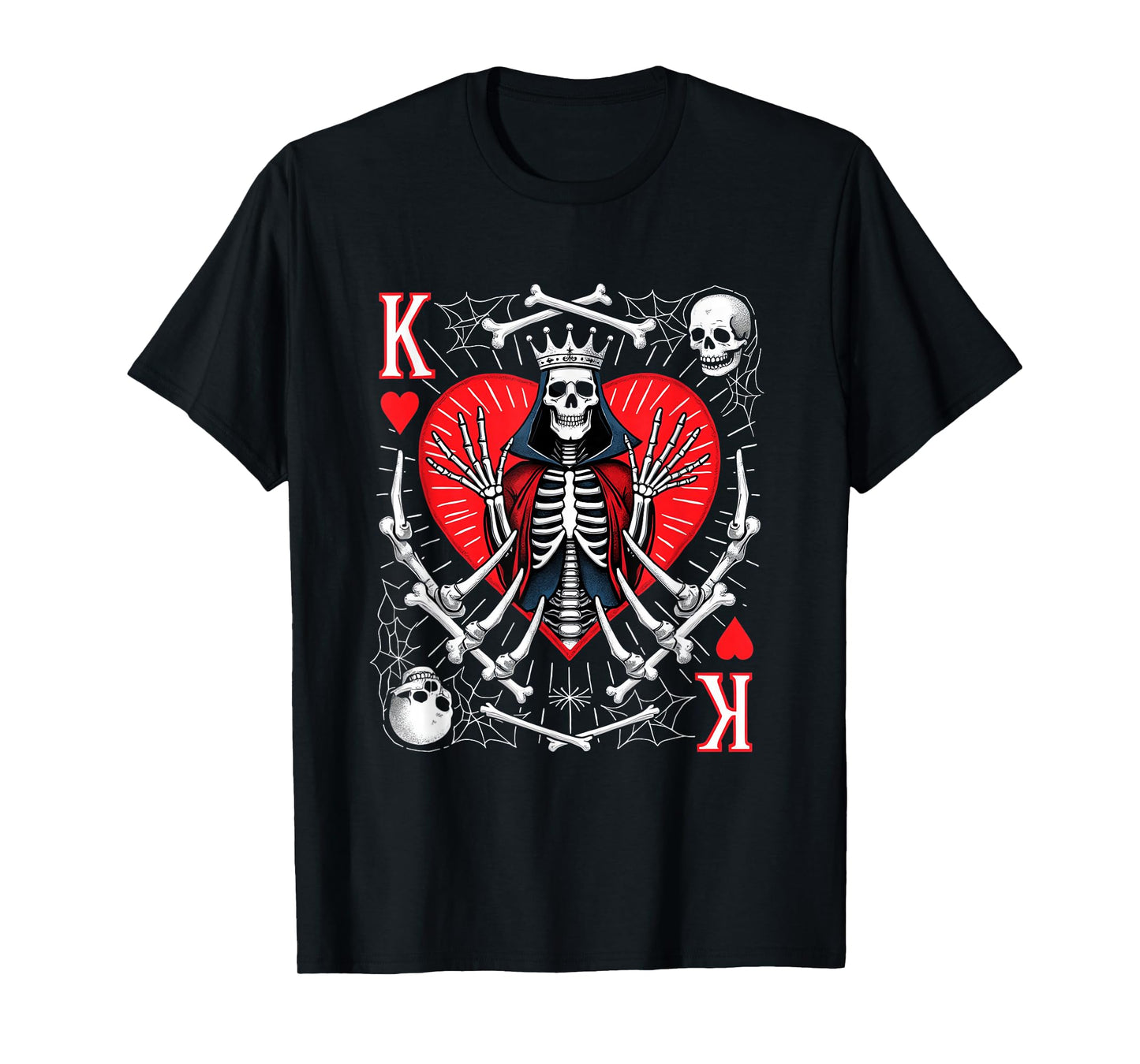 Creepy Skeleton King of Hearts Halloween Playing Card Poker T-Shirt