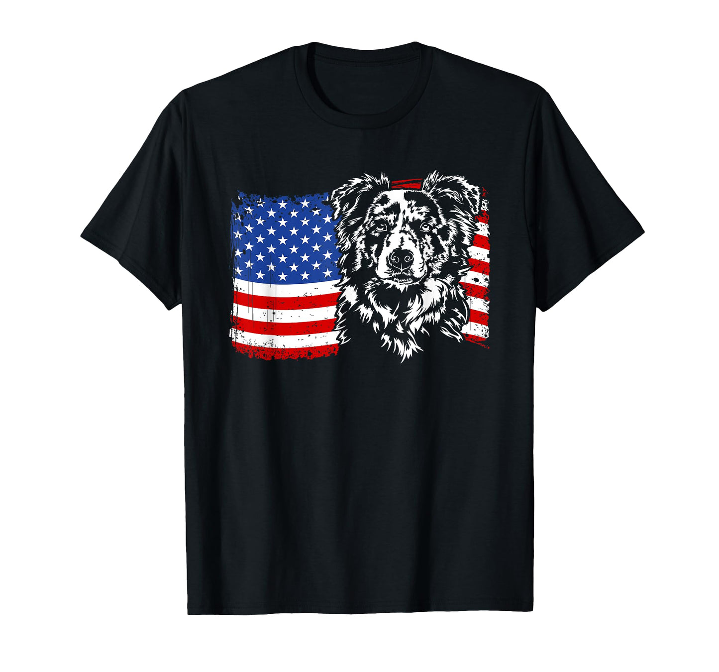 Proud merle Border Collie American Flag patriotic dog gift T-Shirt