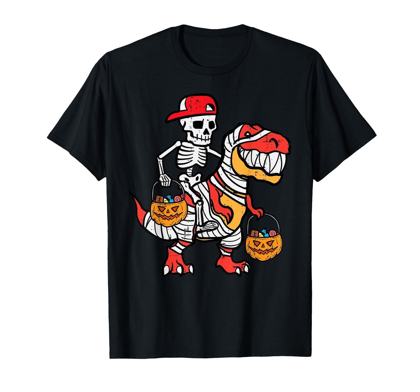Cool Skeleton Cap Dino Mummy Toddler Boy Halloween Boys Kids T-Shirt