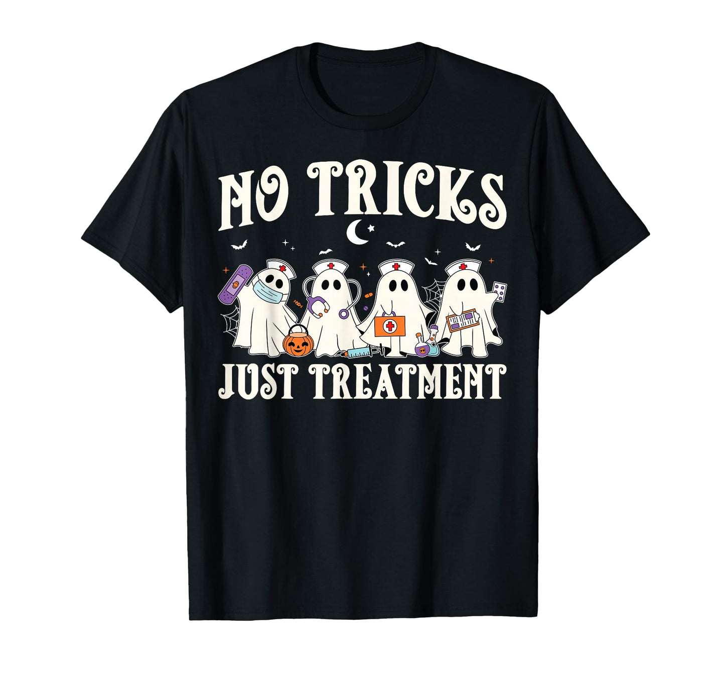 No Tricks Just Treatment Nurse Ghost RN Spooky Halloween T-Shirt