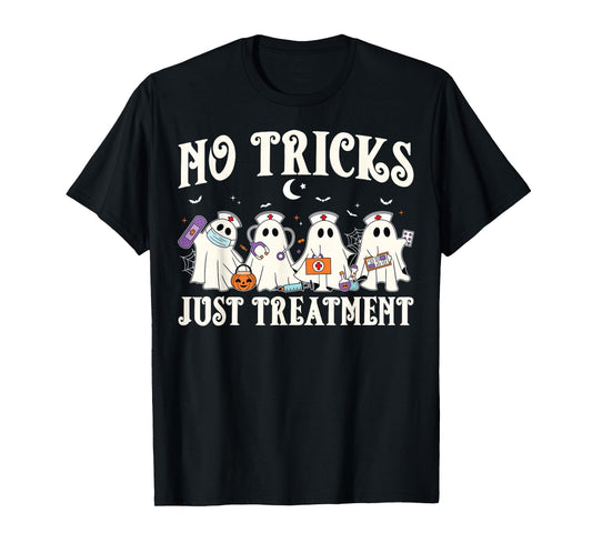 No Tricks Just Treatment Nurse Ghost RN Spooky Halloween T-Shirt
