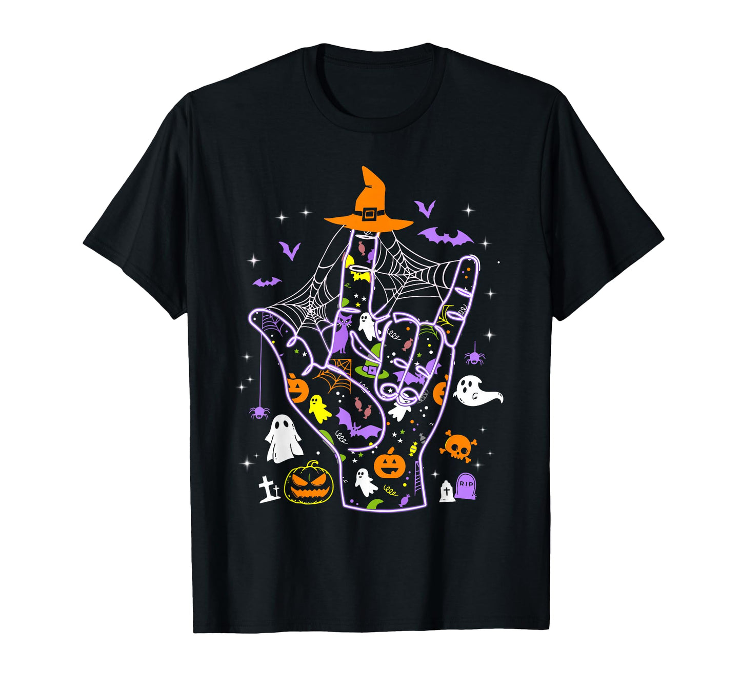 Retro Hands American Sign Language Boo Ghost ASL Halloween T-Shirt